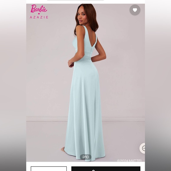 Azazie V-Neck Empire Dropwaist Stretch Satin A-Line Dress - Picture 3 of 3